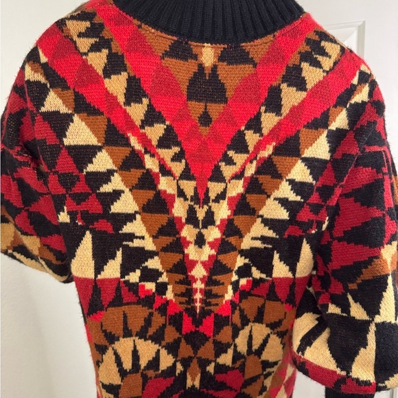 Farm Rio Geometric Patterned Cardigan Sweater - Black, Red, Brown - Picture 9 of 16